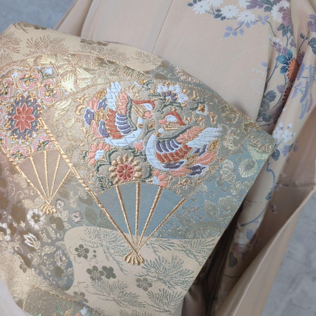 訪問着　フルセット　着物　正絹　花松梅　輝　金彩加工　華やか　友禅　祝い事　F4