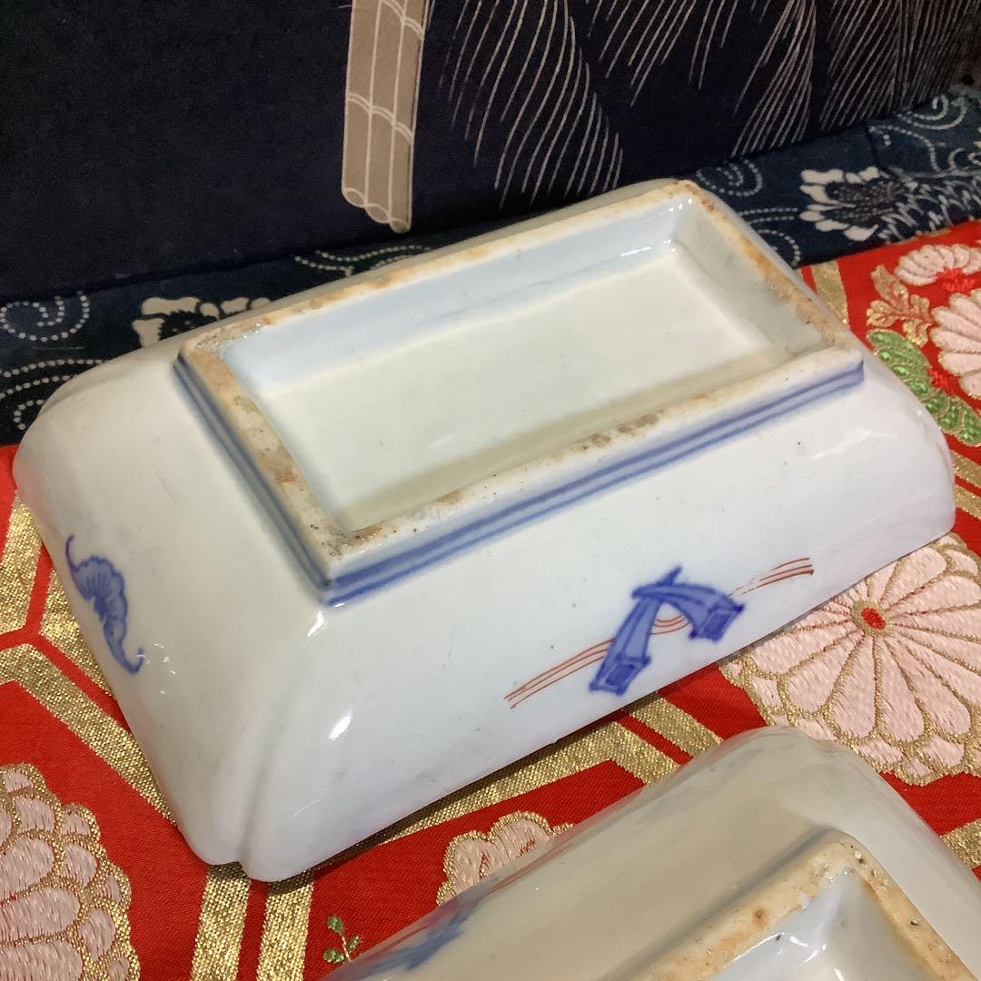 古伊万里　金欄色絵　絵皿　鳳凰紋　長方皿　5客　江戸〜幕末　輪島塗・李朝好きにも