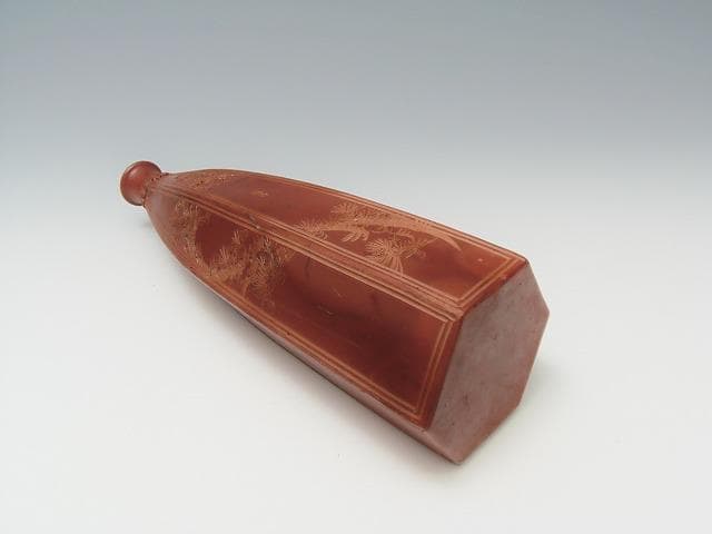 江戸後期 傘徳利 松模様 俳句刻 窯変面取り六角徳利 レア古備前・レア備前焼