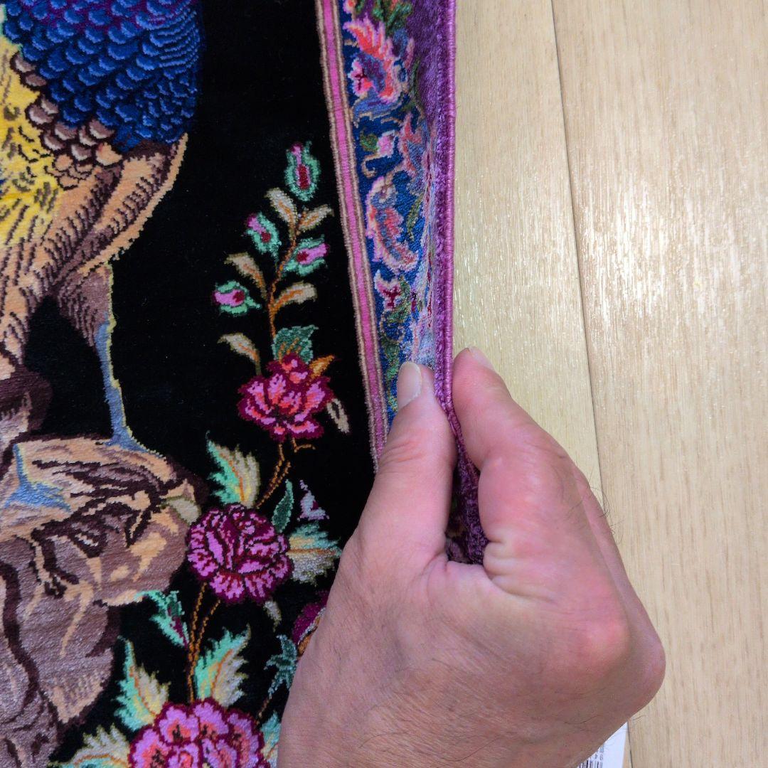 60x90cmペルシャ・クム産(320)玄関・タペストリー・絹・シルクじゅうたん