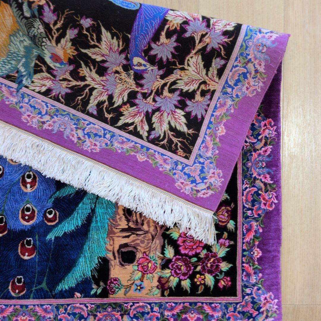 60x90cmペルシャ・クム産(320)玄関・タペストリー・絹・シルクじゅうたん