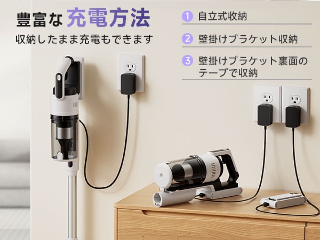 R8最新モデル自立式コードレス掃除機 超強力75kPa 連続55分 LED搭載