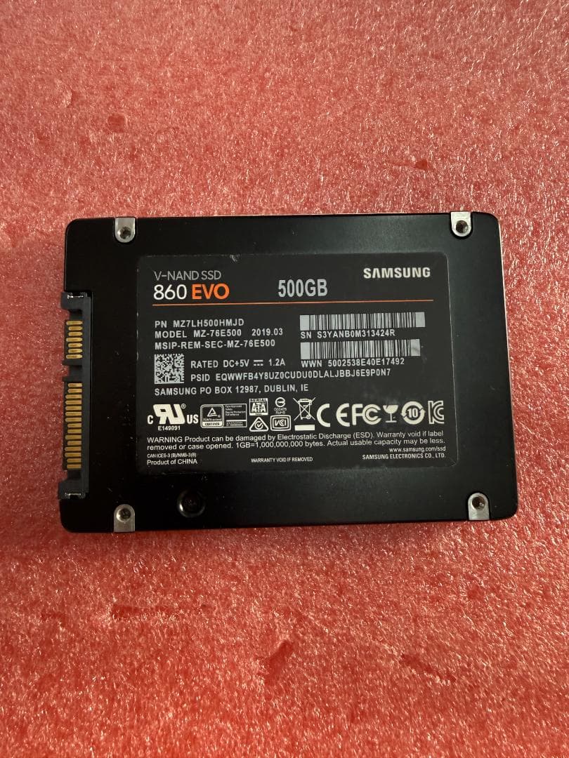 Samsung 860 EVO　MZ-76E500　500GB　8196H