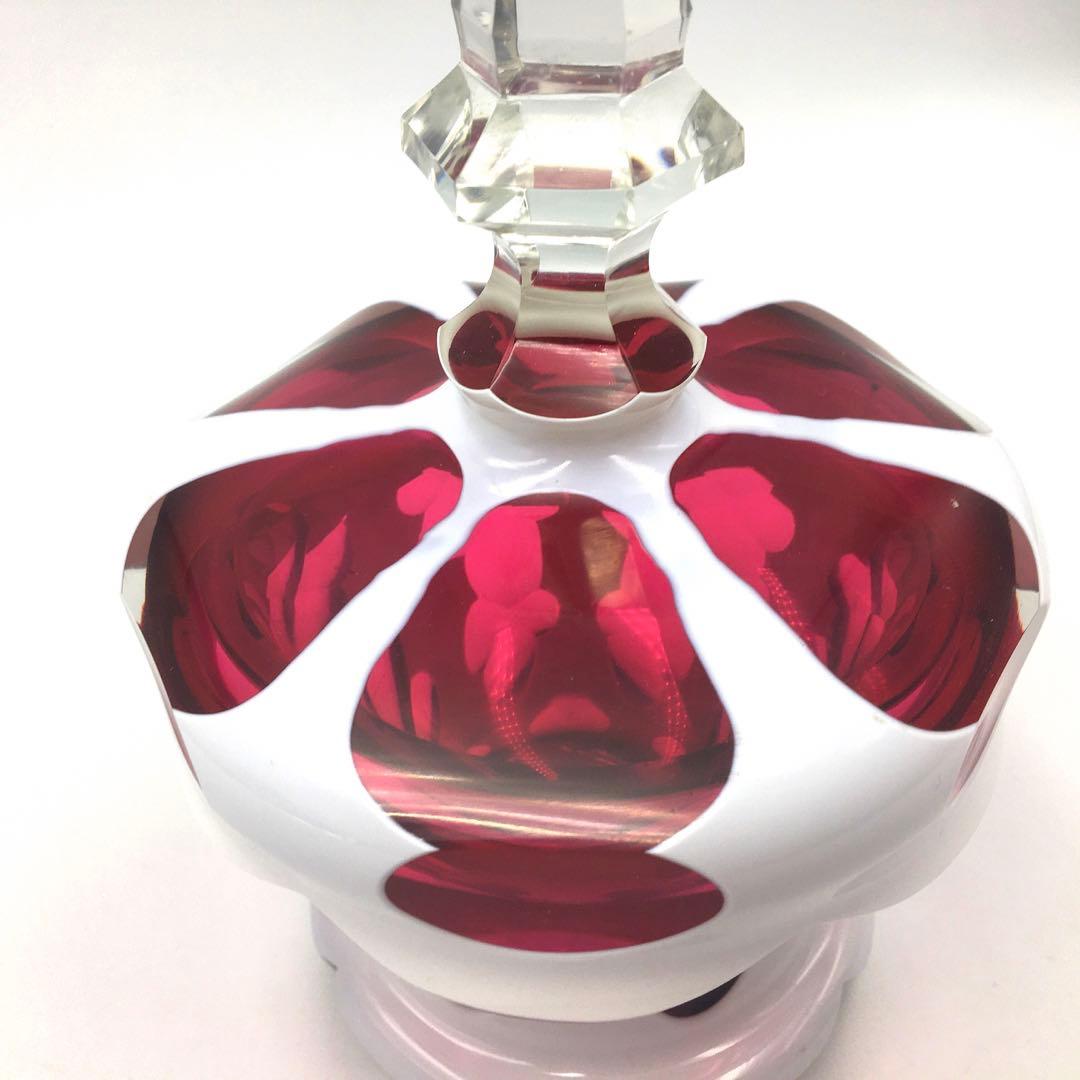 ビンテージアンティーク白被せ大正切子 キャンディポット　チェコ チェコスロバキア