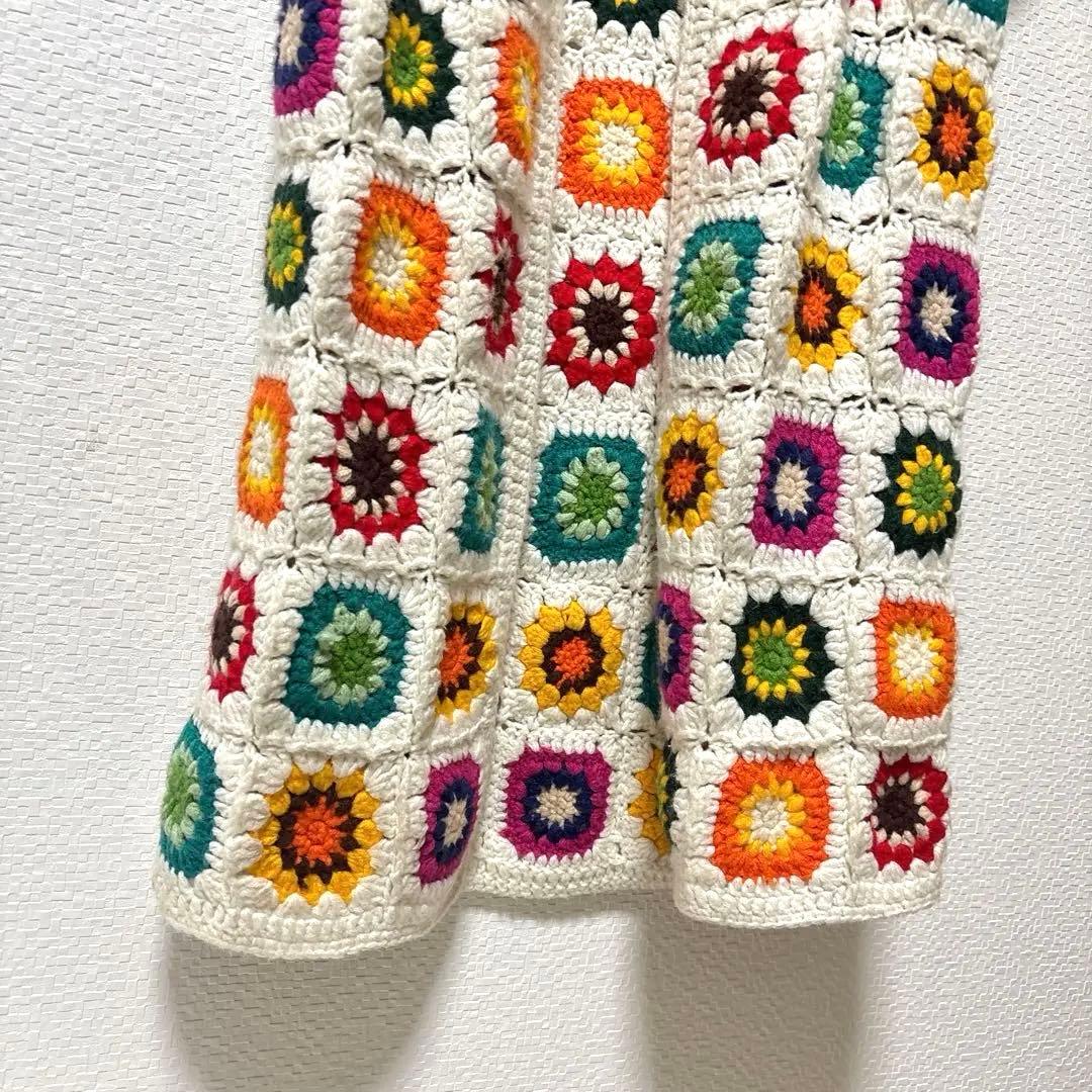 【Freadaフリーダ】グラニースクエアロングカーディガン(かぎ編みニット)