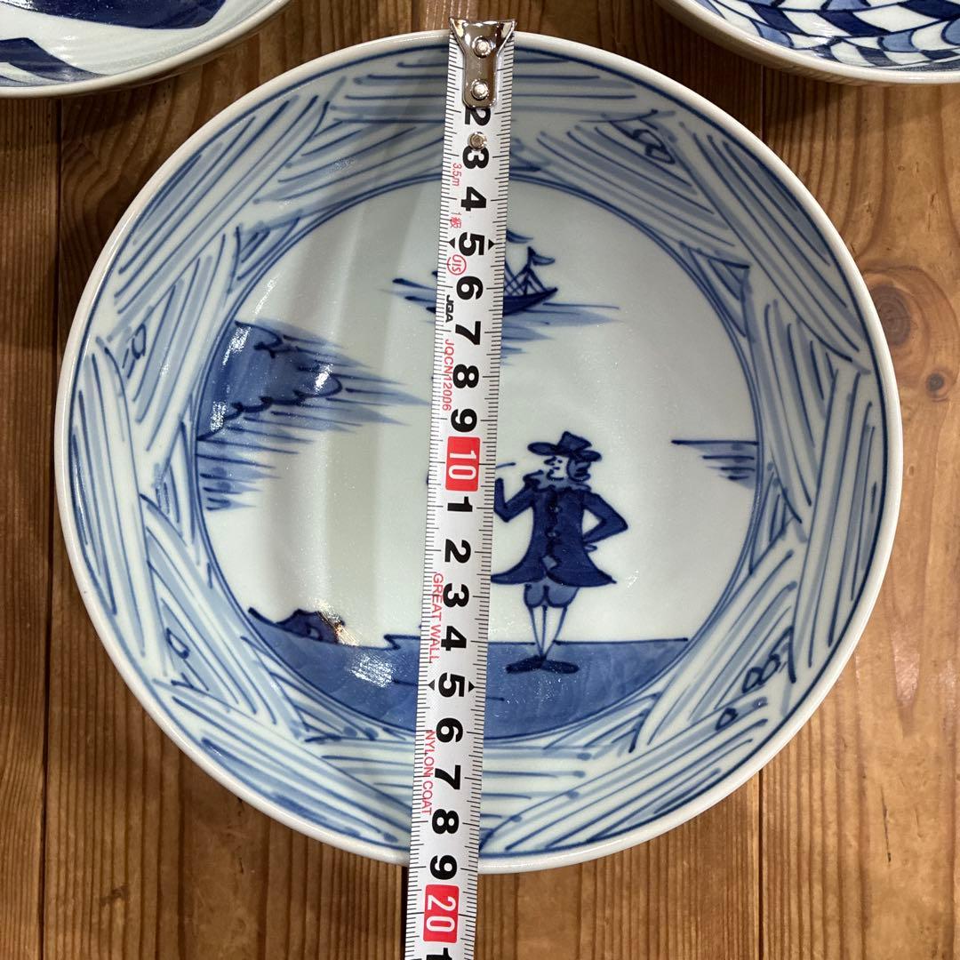 有田焼　青花　しん窯　長崎紋渕上り　江戸紋　奴だこ　6.5寸　中華丼　19cm
