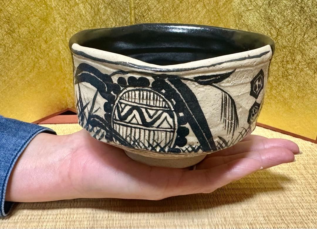 【値下げ】茶道具　抹茶碗　黒織部　雅山窯　中嶋康之作　美濃焼　陶器　木箱入　新品