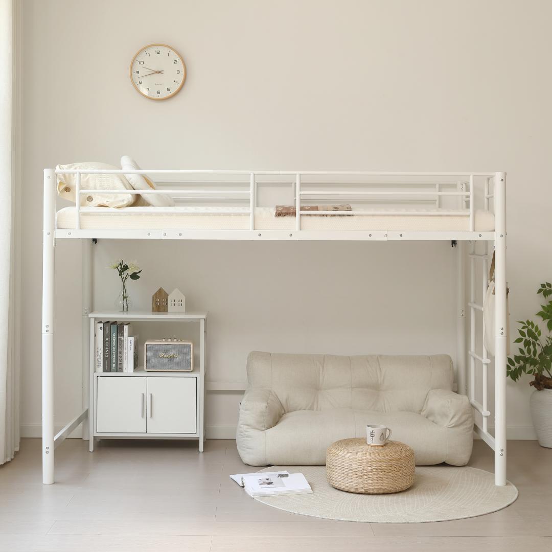 【高さ140cm】システムベッド 　耐荷重150kg　スチール 　WHITE