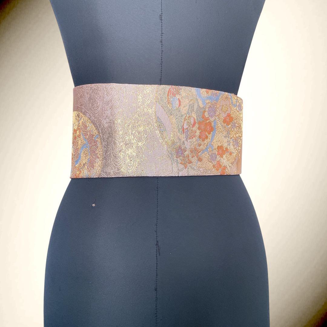 金糸刺繍帯 サッシュベルトW61〜108cm 着物リメイク 80102