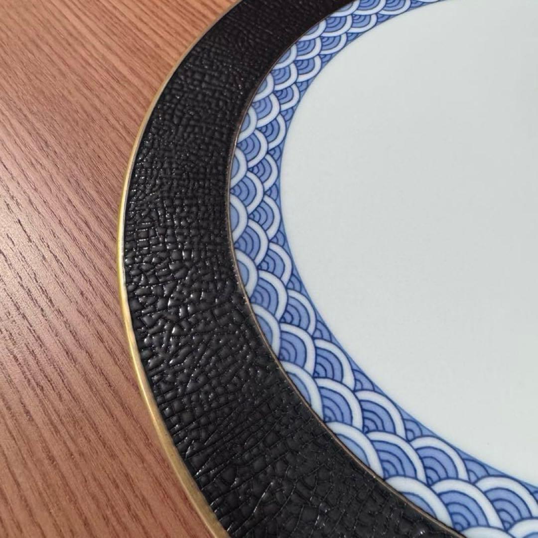 伊万里焼 畑萬陶苑 キュイール金彩青海波文 フラットプレート☆