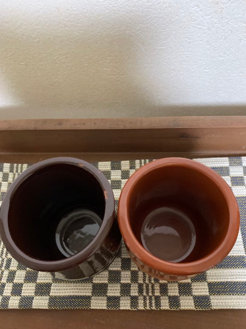 フランスアンティークDANONEヨーグルトポット4個　陶器　ガラス　テラコッタ