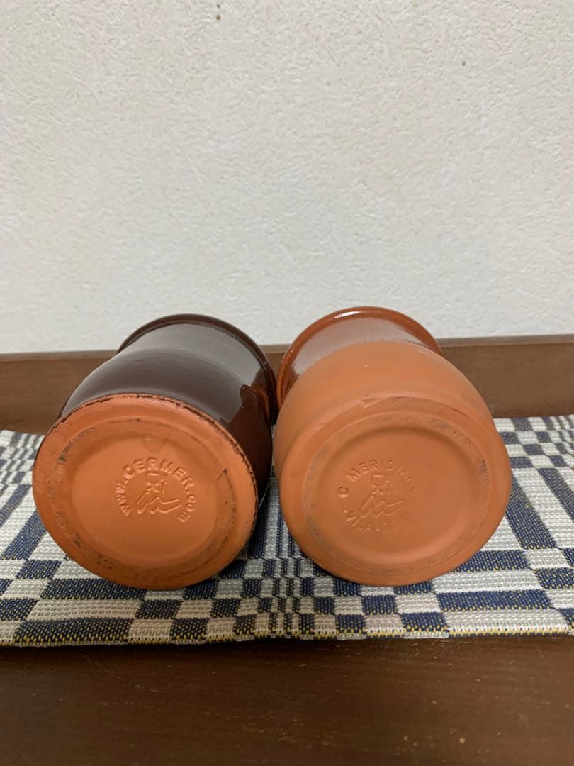 フランスアンティークDANONEヨーグルトポット4個　陶器　ガラス　テラコッタ