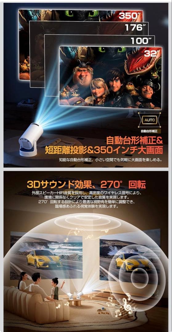 【新品未使用】AndroidTV14.0搭載　最大350インチプロジェクター