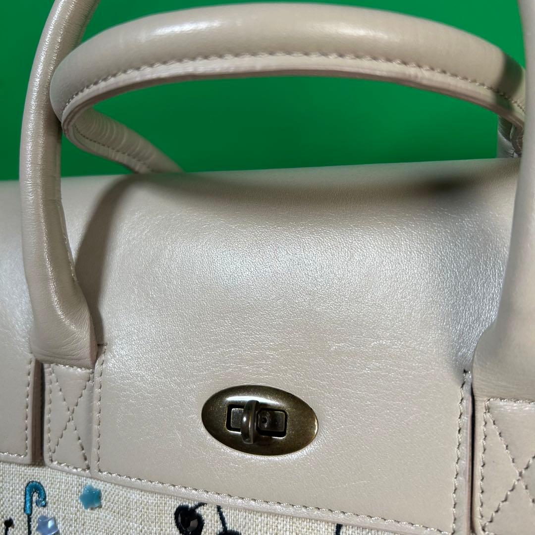 アルベロベロ　ハンドバッグ　2way ショルダーバッグ　ベージュ　刺繍　ビーズ