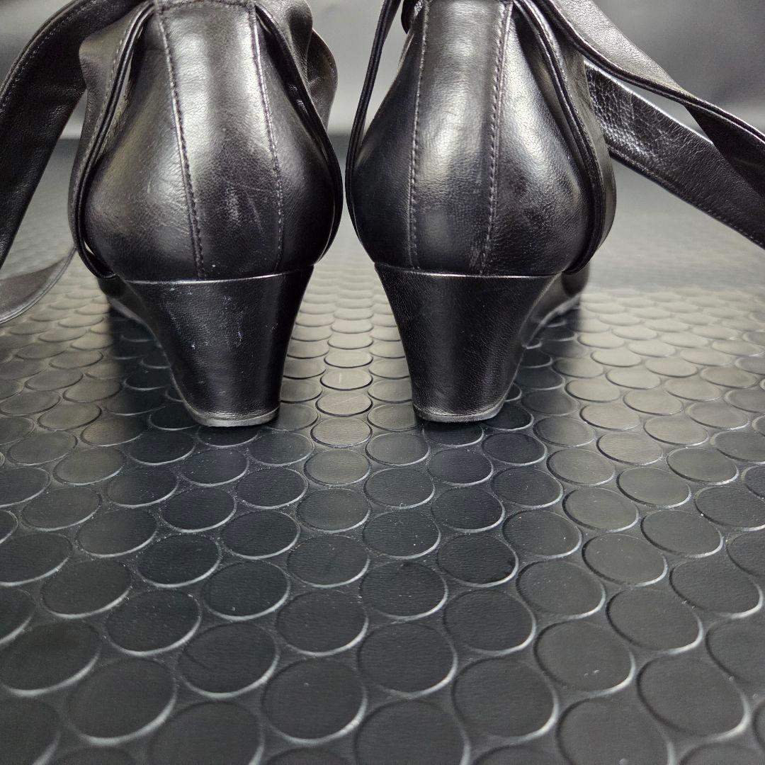 HERMES　レザーパンプス　リボン アンクルストラップ　ウエッジソール　23㎝