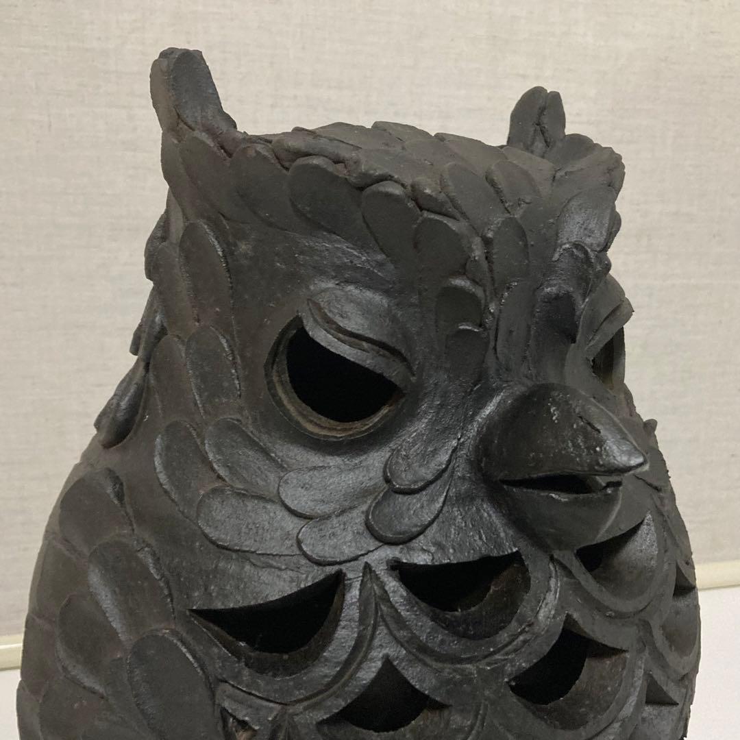 信楽焼 陶器 フクロウ 梟 置物 オブジェ 透かし 工芸品 モダン レトロ