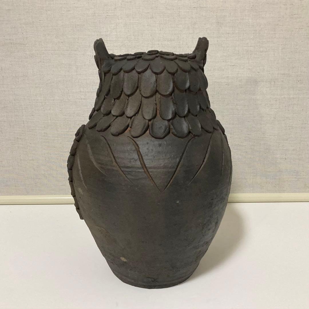 信楽焼 陶器 フクロウ 梟 置物 オブジェ 透かし 工芸品 モダン レトロ