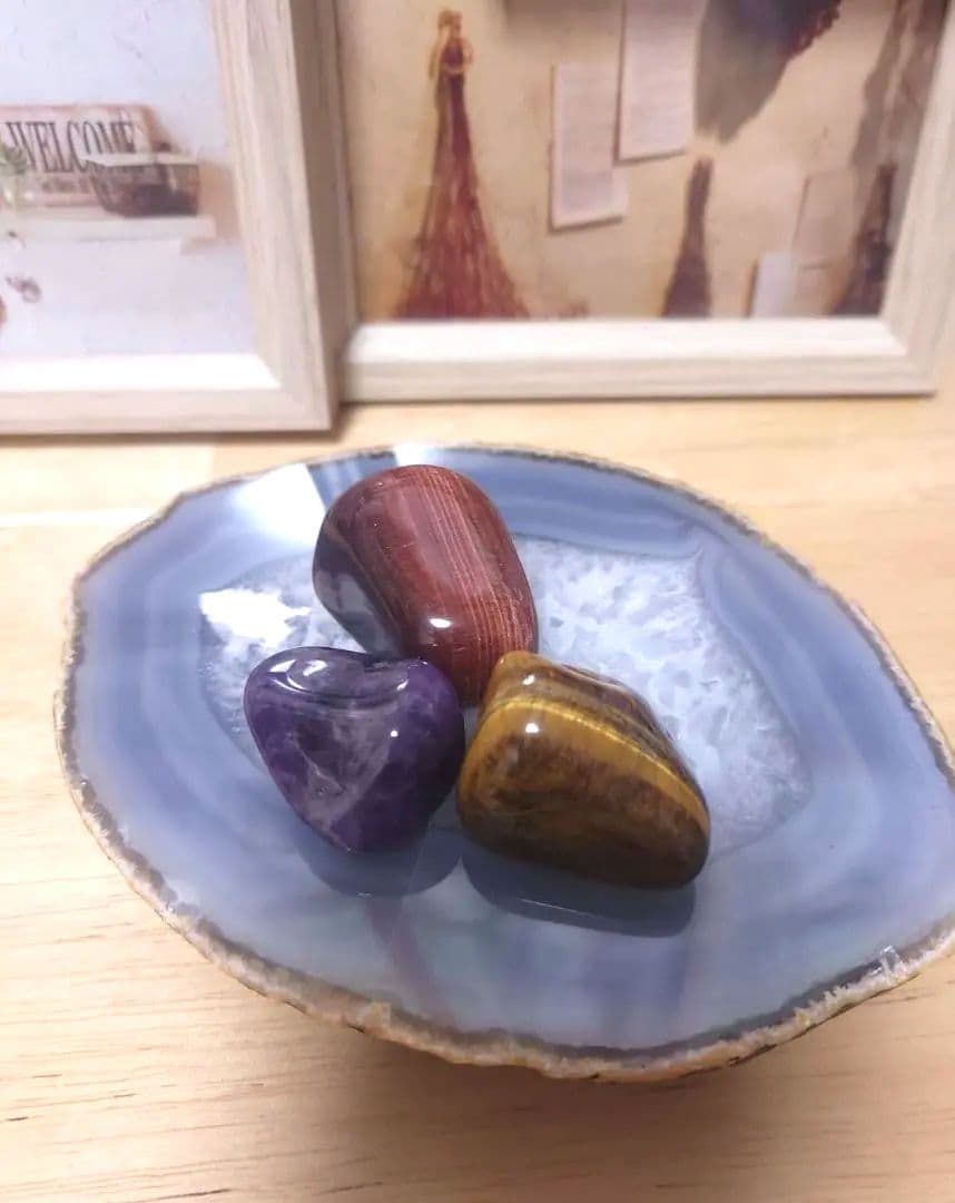 【№3】天然石　虎目石タイガーアイ レッドタイガーアイ アメジスト　3点タンブル
