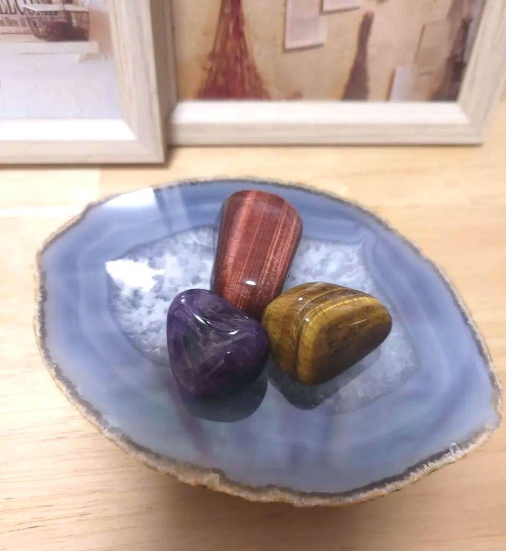 【№3】天然石　虎目石タイガーアイ レッドタイガーアイ アメジスト　3点タンブル