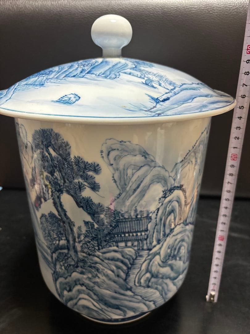 飾り壺　山水画　染付　骨董品