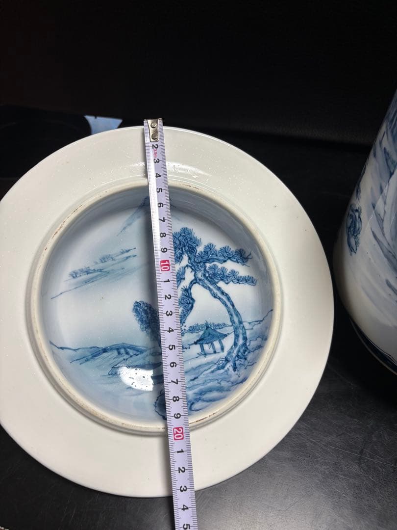 飾り壺　山水画　染付　骨董品