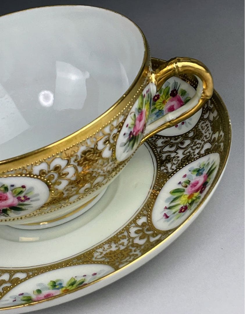 オールドニッポン エッグシェル アールヌーボ様式 ティーカップ ソーサー