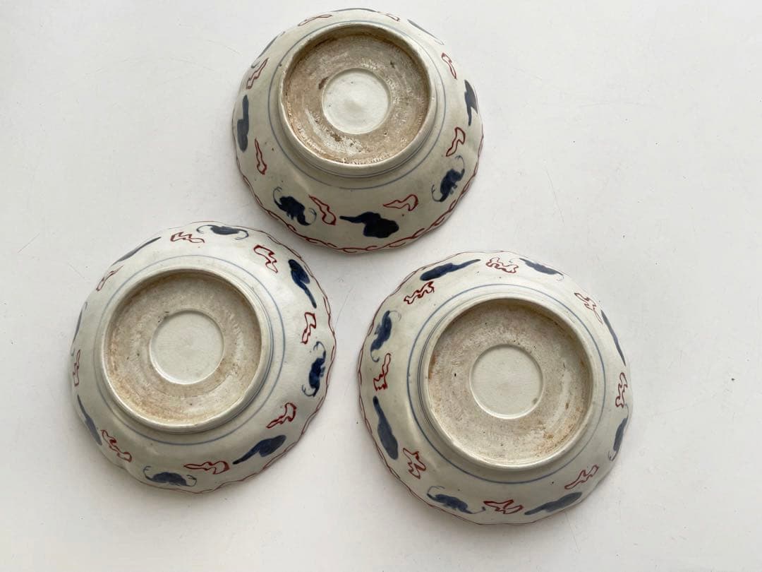 骨董　アンティーク　古伊万里　色絵　花唐草文様　膾皿　なます皿　3枚