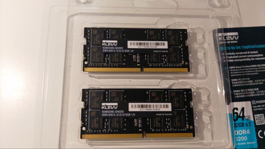 KLEVV DDR4 64GB（32GB×2） SO-DIMM 3200MHz