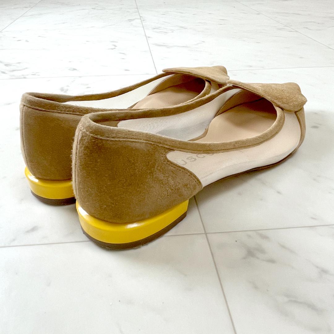 ファビオルスコーニ 37 ポインテッドカラーヒールチュールパンプス キャメル