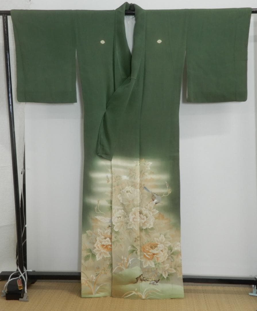 正絹・アンティーク着物・鳥花文様・大正浪漫・現代 縫い直し着物