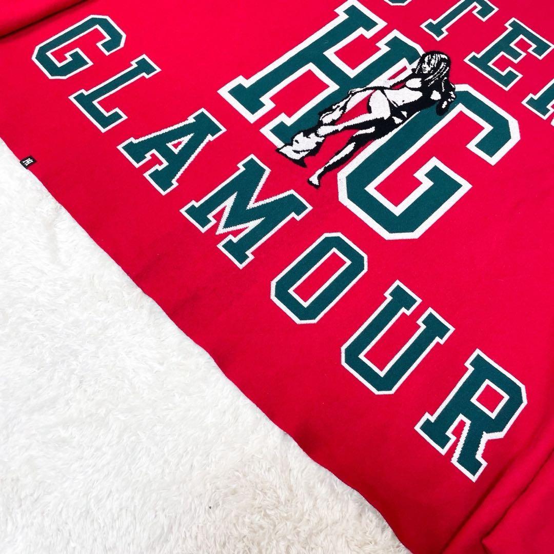 極美品 ヒステリックグラマー カレッジロゴ ショールカーディガン ニット レッド