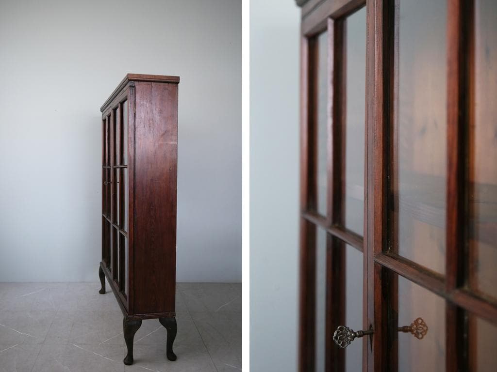 英国アンティーク木製ブックケースキャビネット/本棚/食器棚/飾り棚(92-206