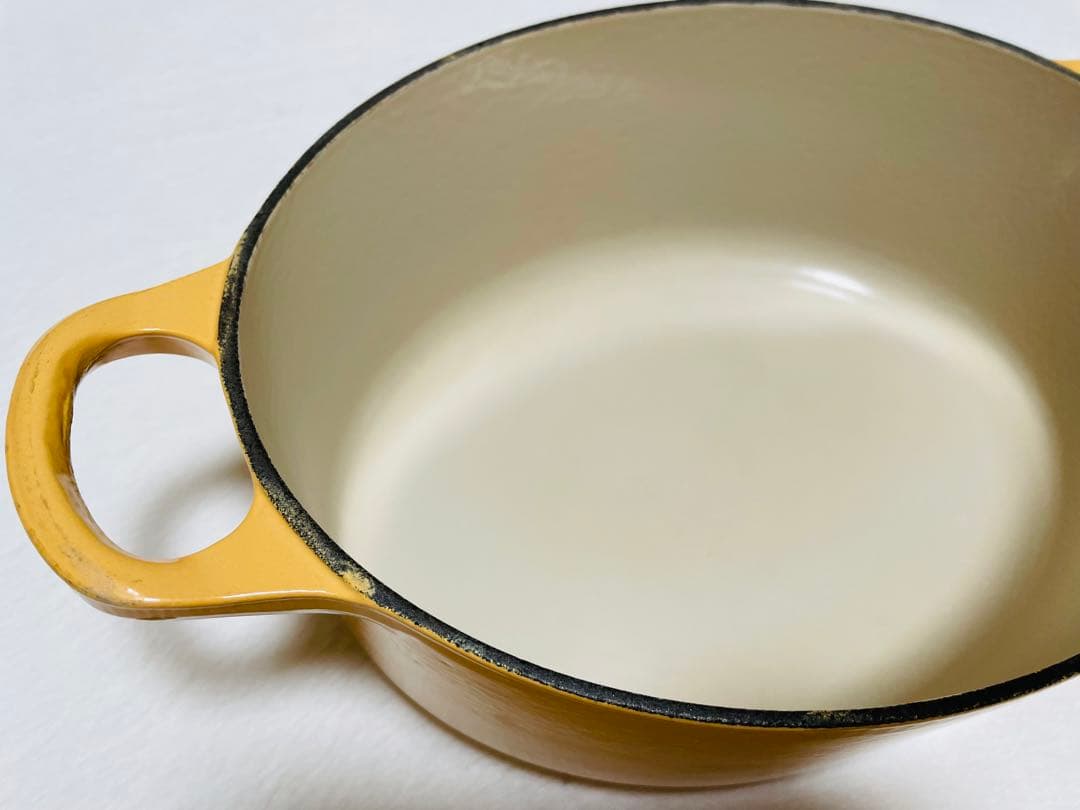 フランス製/ルクルーゼ/ココット/オーバル/25/ホーロー/琺瑯/イエロー/①