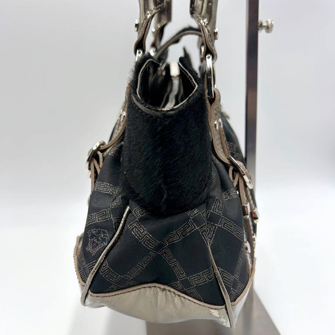 VERSACE ハンドバック グレカ模様 メデューサモチーフ 総柄 ファー