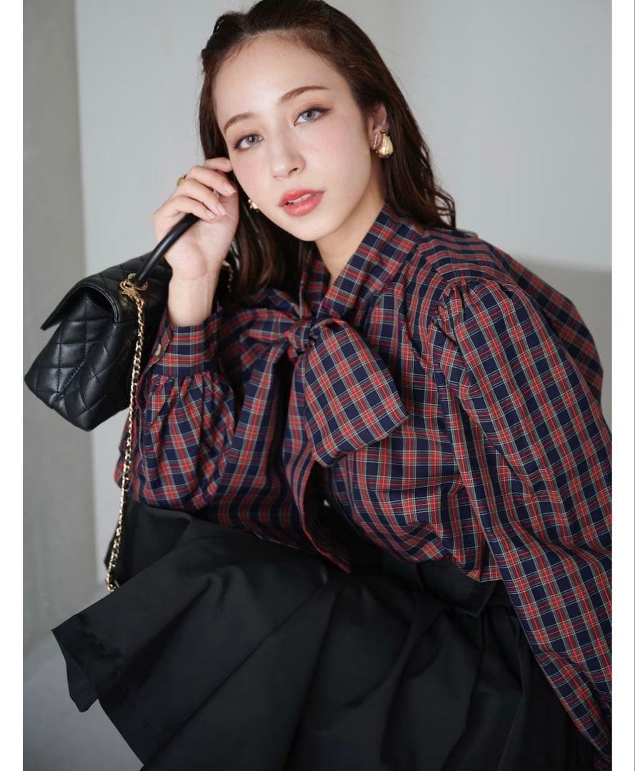 新品タグ付♡ obli タータンチェックボウタイブラウス オブリ OBLI