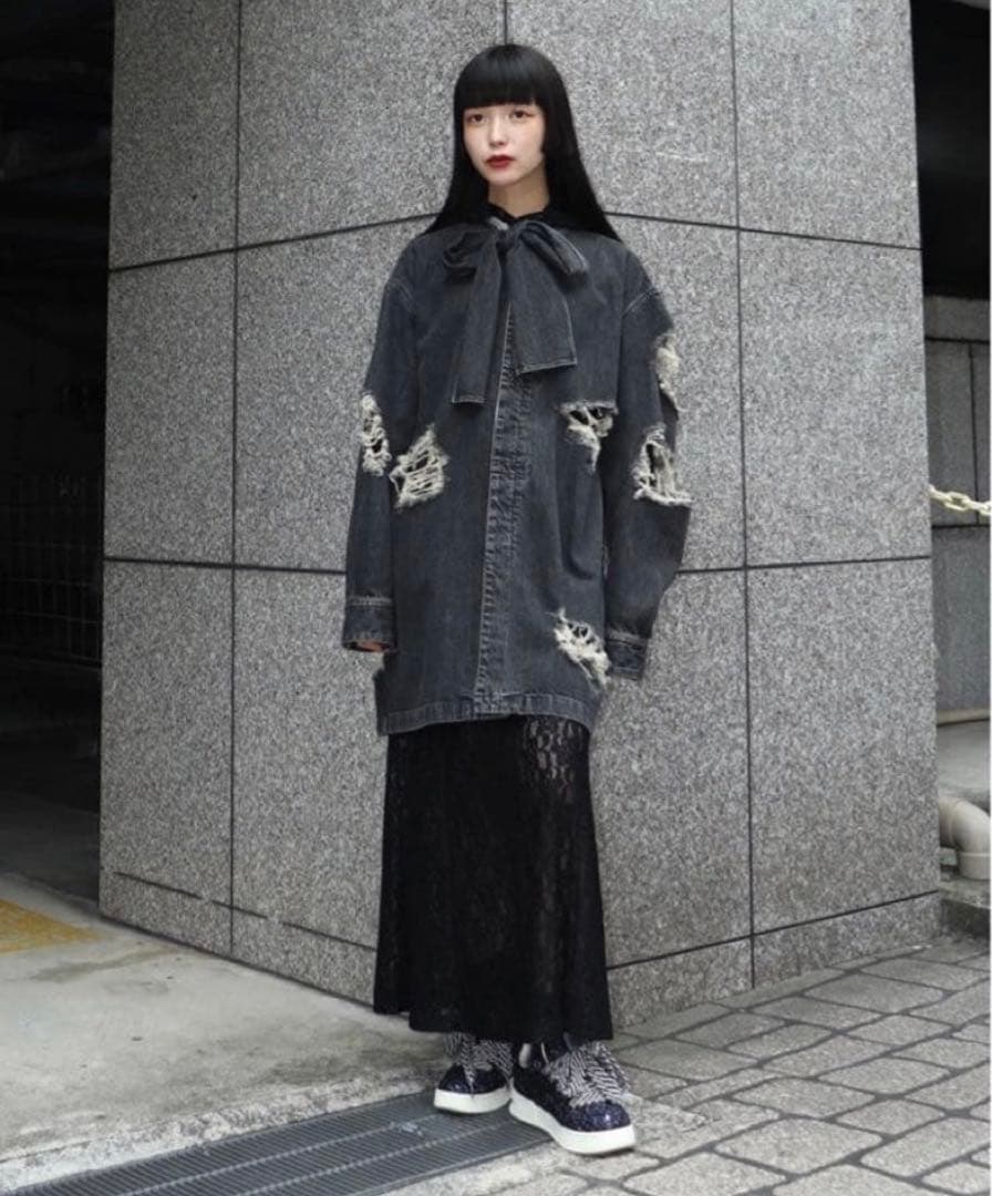 【美品】BELPER デニムボウタイブラウス　ブラック