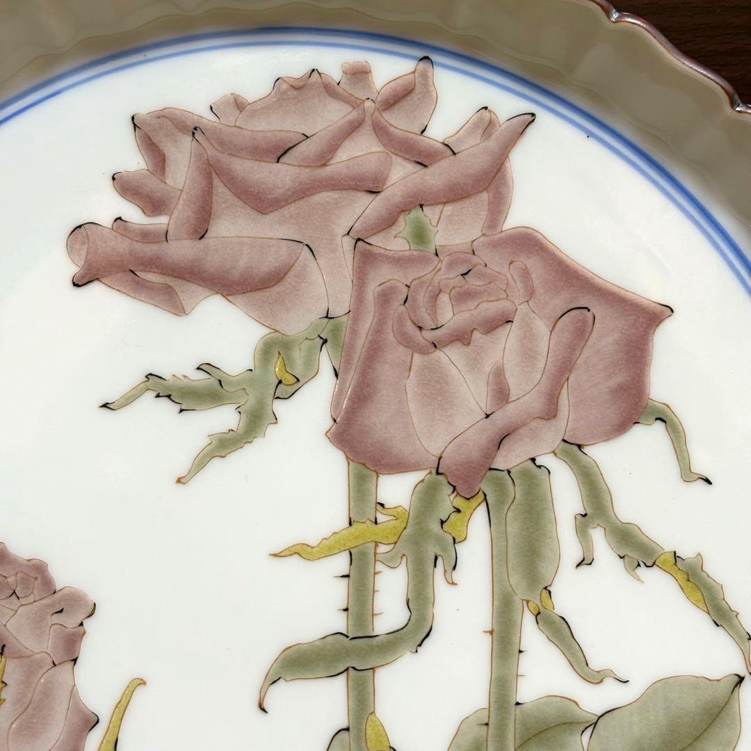 未使用保管品✨九谷焼 泰山窯 4代目 武腰潤 薔薇 色絵 8号皿✨飾皿 大皿 皿