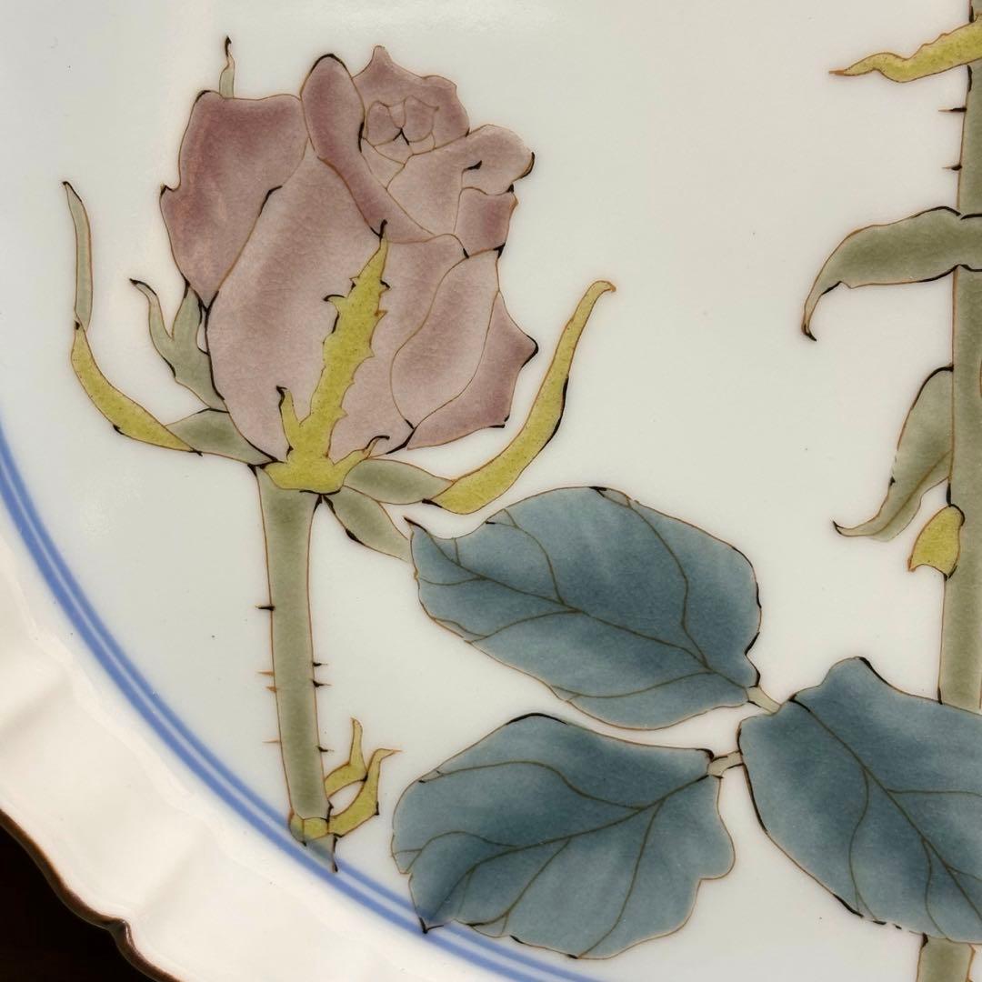 未使用保管品✨九谷焼 泰山窯 4代目 武腰潤 薔薇 色絵 8号皿✨飾皿 大皿 皿