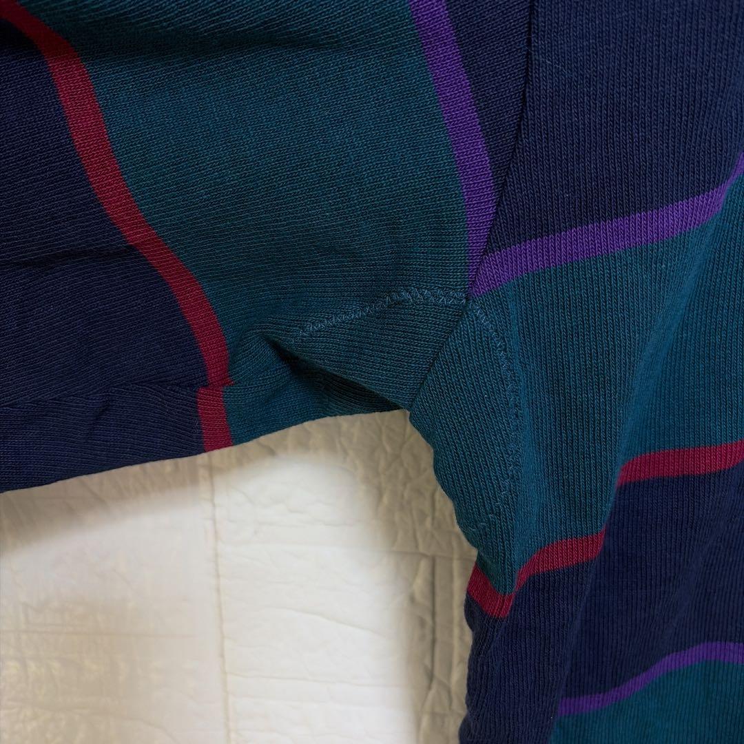 希少2XLT 90s BARBARIAN 厚手ラガーシャツ ボーダー 刺繍ロゴ