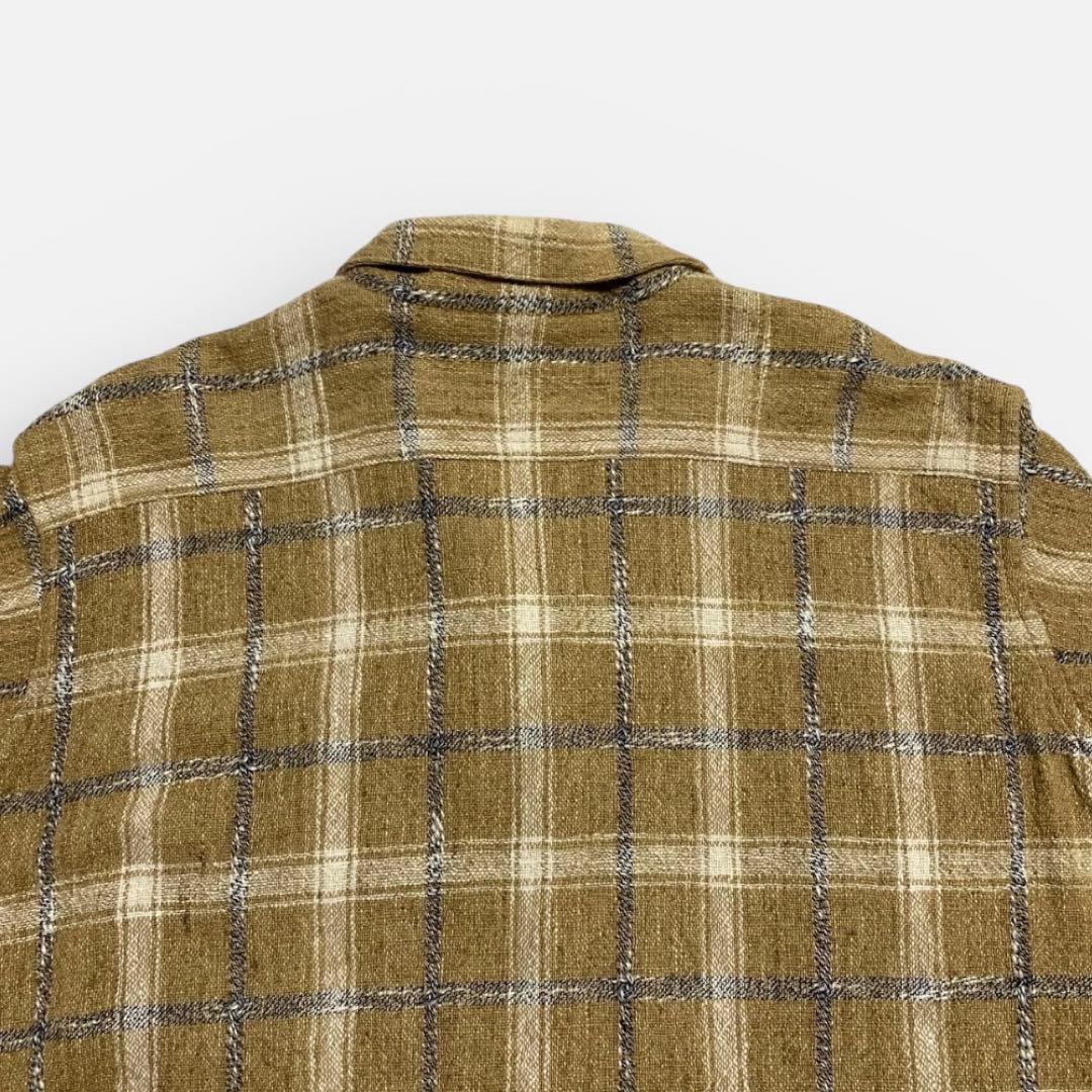 80s 筆タグ　イッセイミヤケ　長袖開襟シャツ　粗織りウールキャンバス　ベージュ