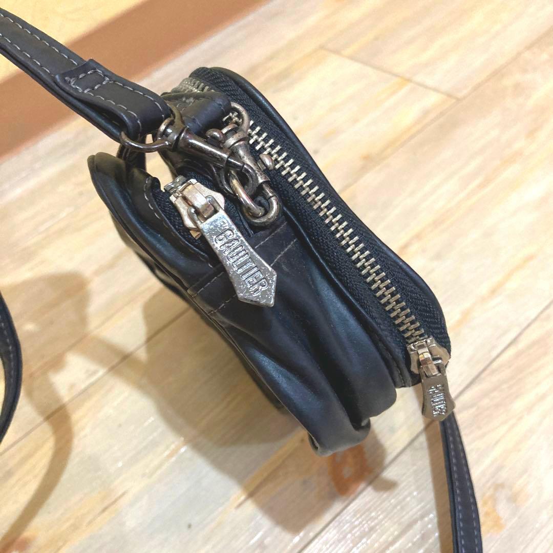 ■レア■ JPG ジャンポールゴルチエ 黒 レザー ポーチ ミニショルダーバッグ