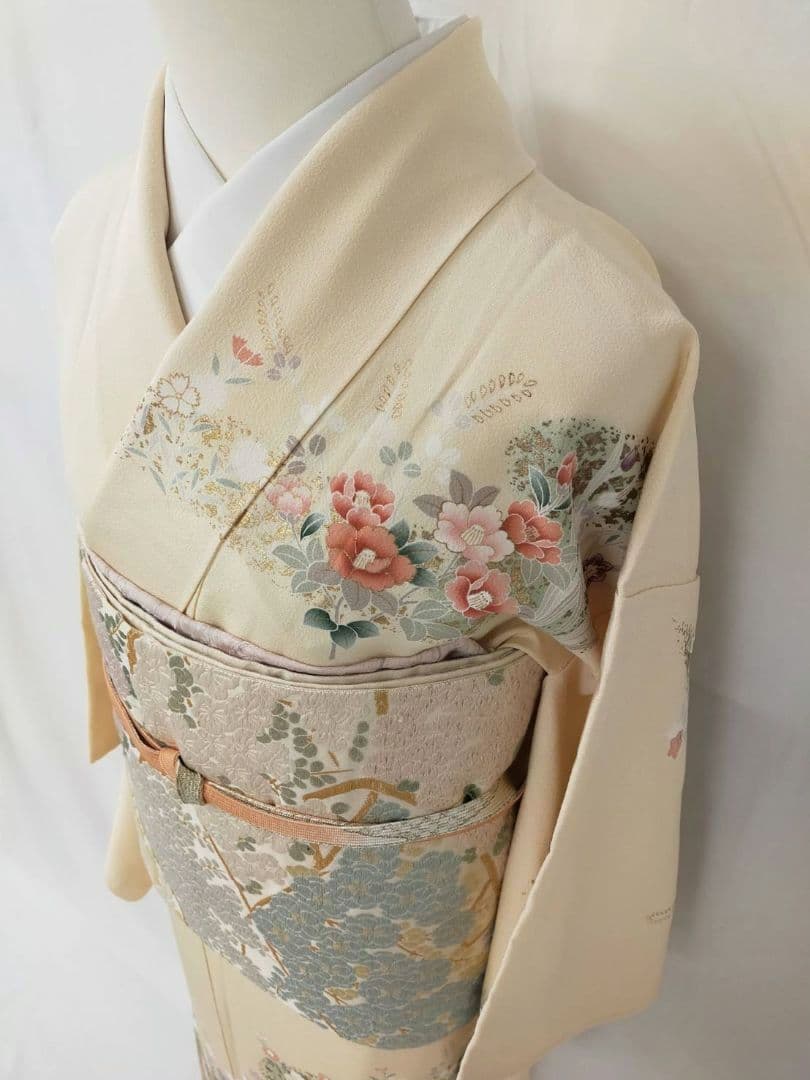 お見分け済　美品　手描き友禅　訪問着と袋帯帯締め