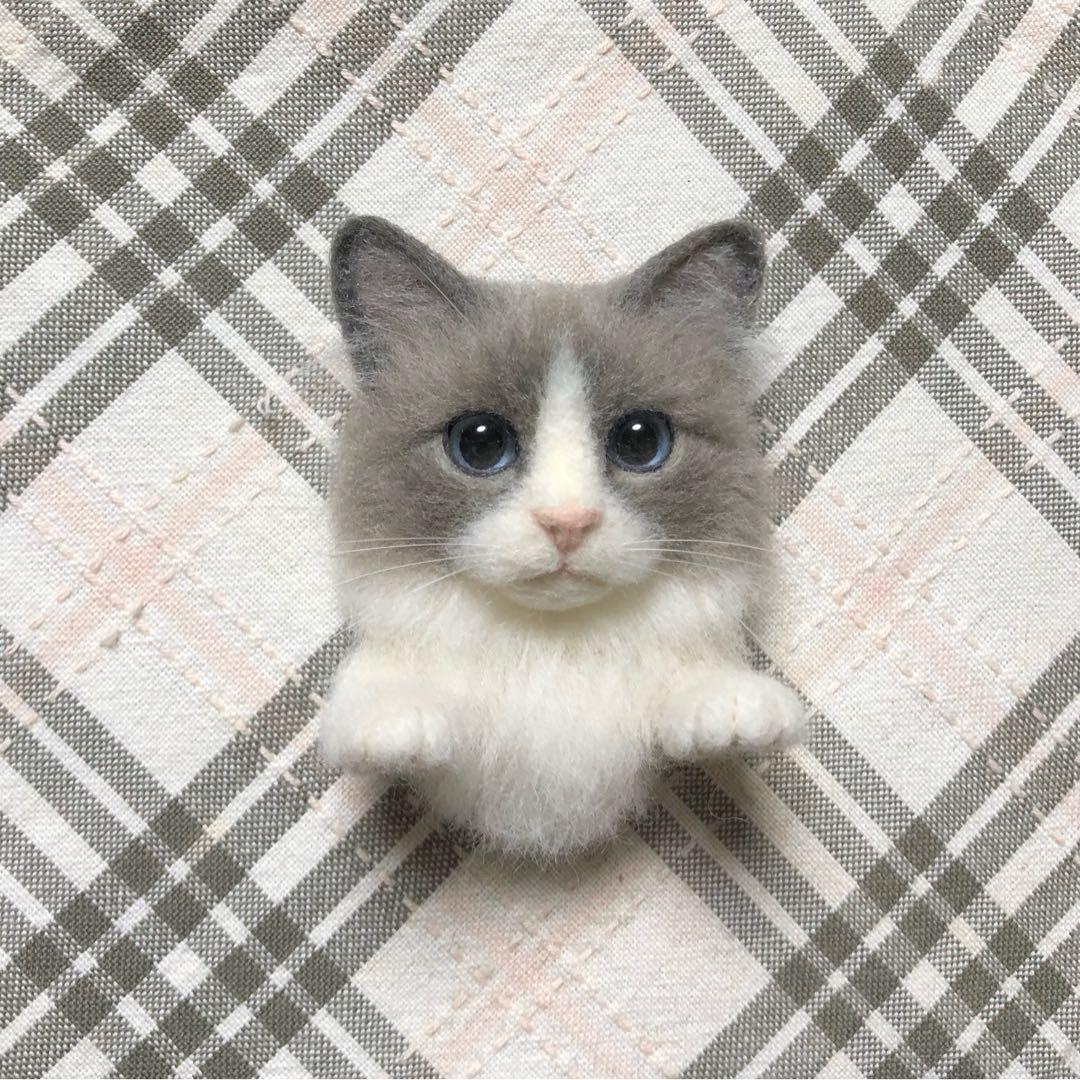 羊毛フェルト猫 バスケット風壁掛け ラグドール