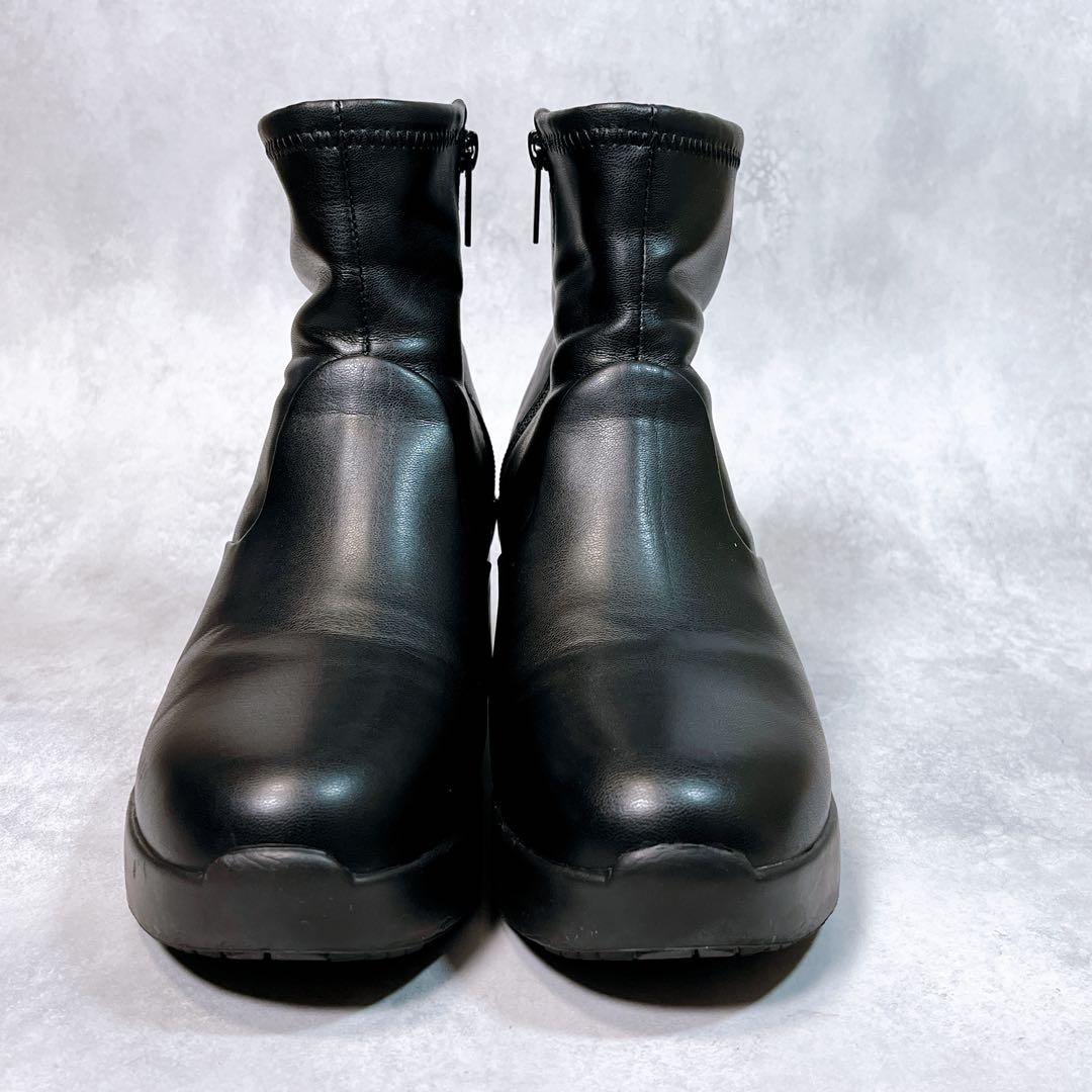【ビーアクシス】バランスコアブーツ (L) 厚底 サイドジップ　レザー ブラック