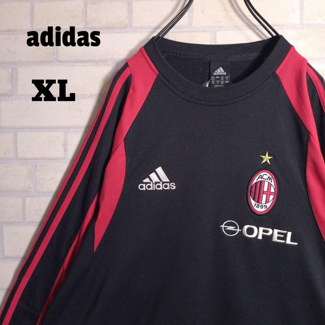 アディダス★00s ACミラン 刺繍ロゴ ピステ ゲームシャツ ロンT 黒 XL