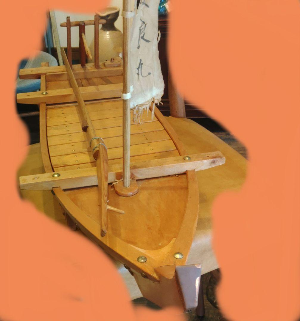舟型　模型　木製　櫂　旗　台座付き　船盛用