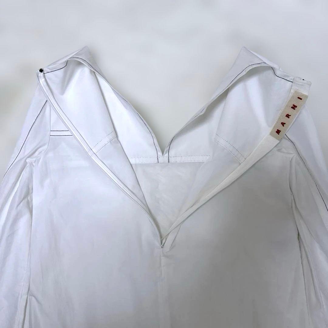 極美品　MARNI マルニ ステッチ 長袖ホワイト シャツワンピース