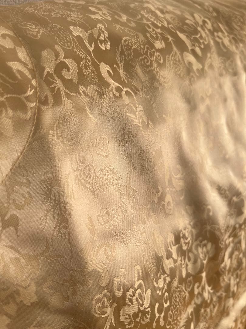 【シルク中綿】金色 サテン 地紋　シングル敷きベッドマット＋枕カバー2枚セット