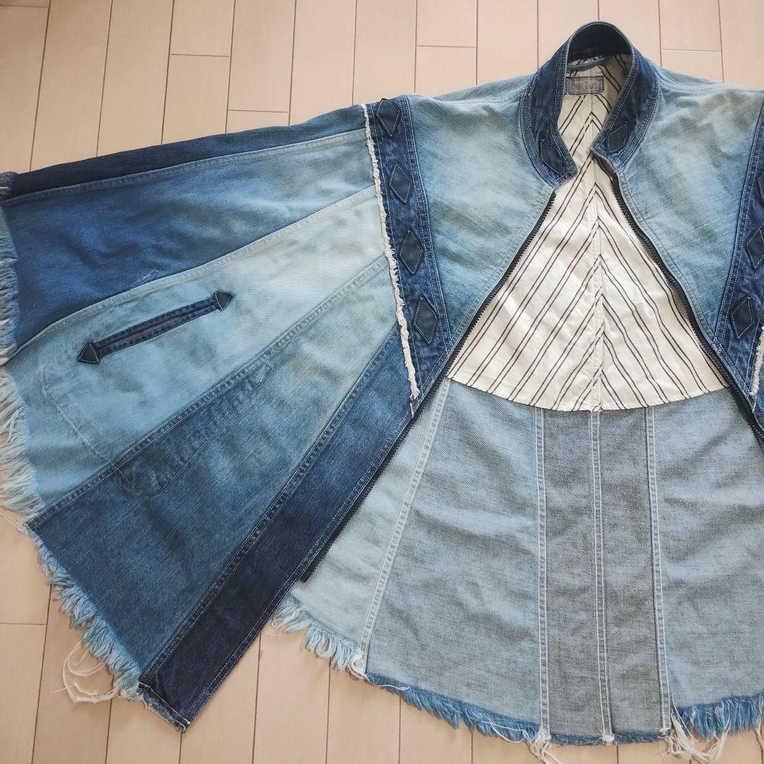 最終値下！BLUEBLUEブルーブルー藍染グラデーションデニムポンチョ馬聖林公司