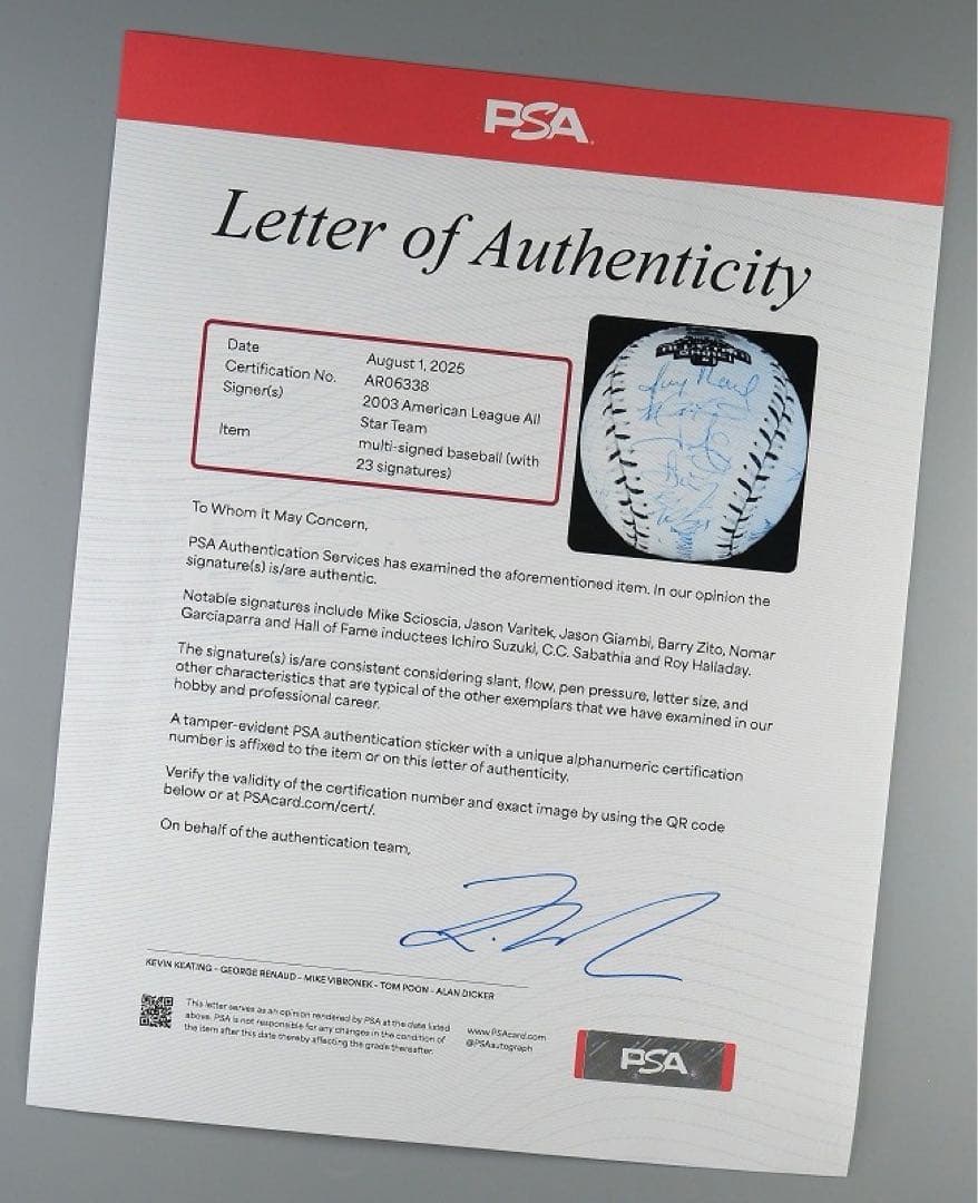 イチロー他22名 03年オールスターチーム 直筆サインボール（PSA）/大谷翔平